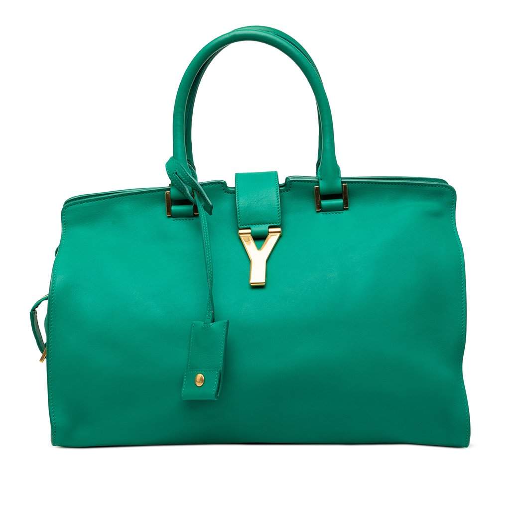 Saint Laurent Medium Calfskin Cabas Chyc Satchel Green Leather Very good - Front View