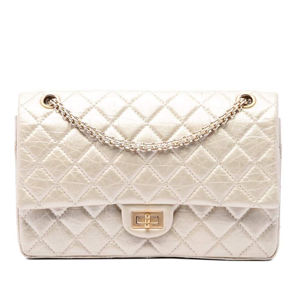 Chanel Quilted Metallic Aged Calfskin Reissue 2.55 Double Flap 226 Gold Leather Very good condition - Front View