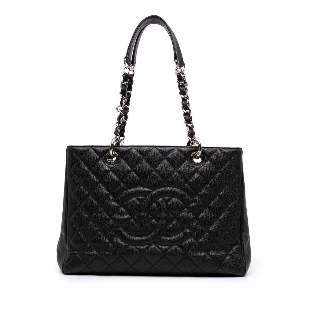 Chanel Caviar Grand Shopping Tote Black Leather Very good - Front View