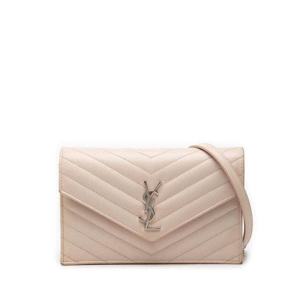 Saint Laurent Grain De Poudre Chevron Cassandre Envelope Chain Wallet Brown Leather Very good - Front View