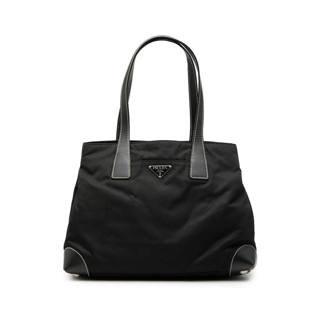 Prada Saffiano Trimmed Tessuto Shopper Tote Black Very good condition - Front View
