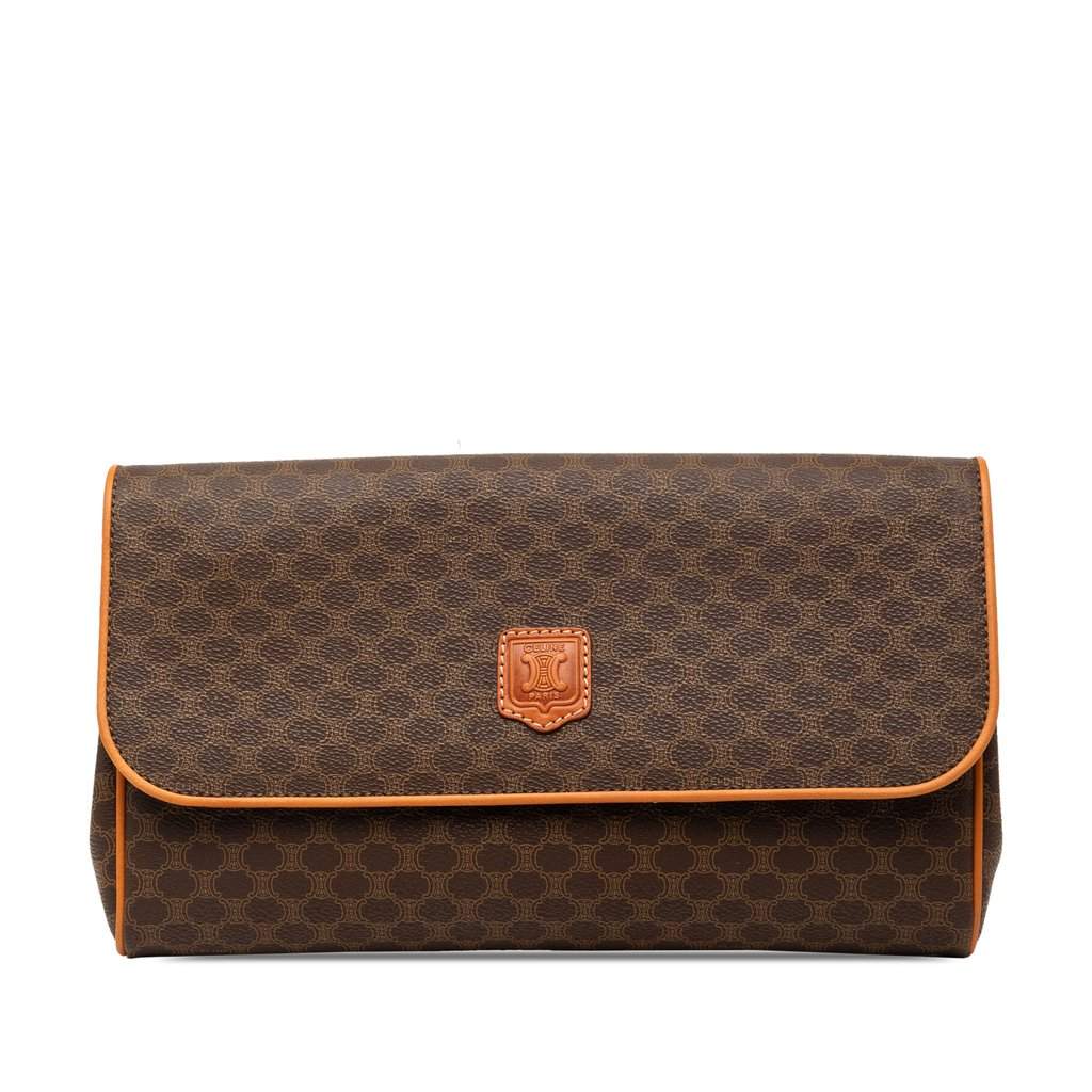 Celine Macadam Coated Canvas Clutch Brown Very good - Front View