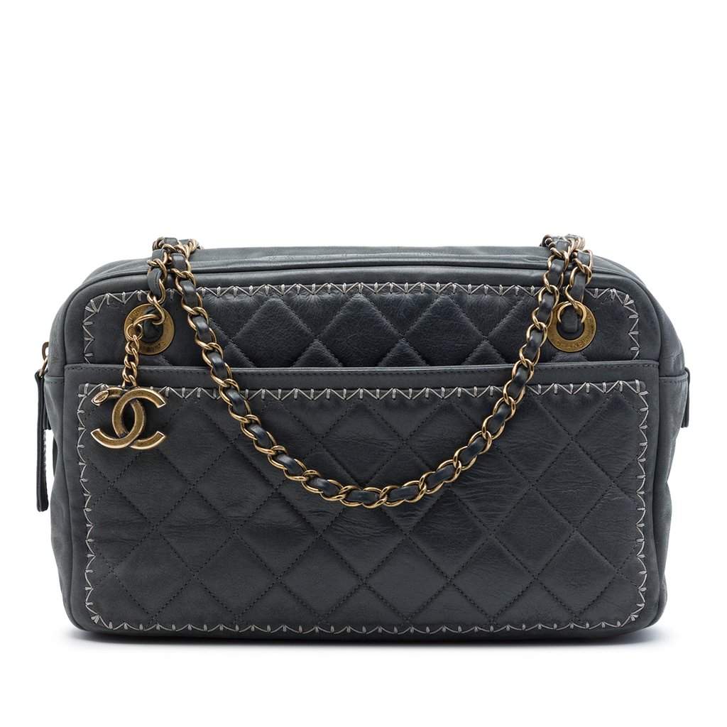Chanel CC Quilted Iridescent Calfskin Whipstitch Camera Bag Black Leather Very good - Front View