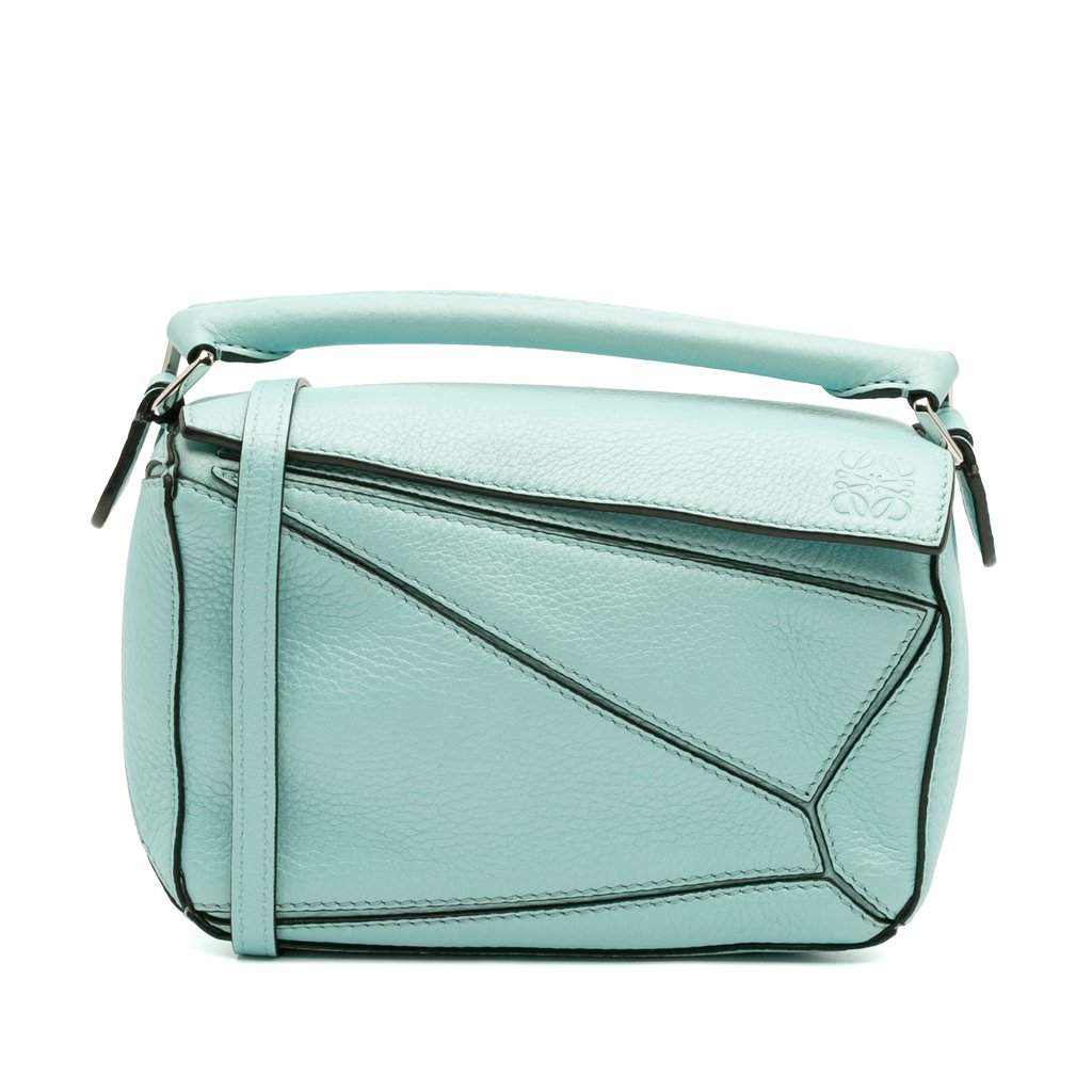 LOEWE Mini Calfskin Puzzle Satchel Blue Leather Very good condition - Front View