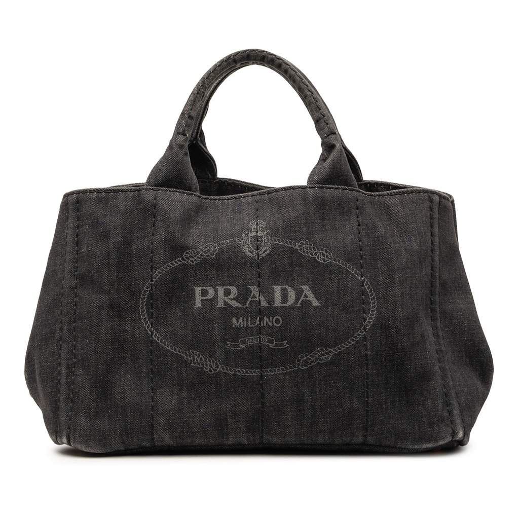 Prada Denim Canapa Logo Satchel Black Very good condition - Front View
