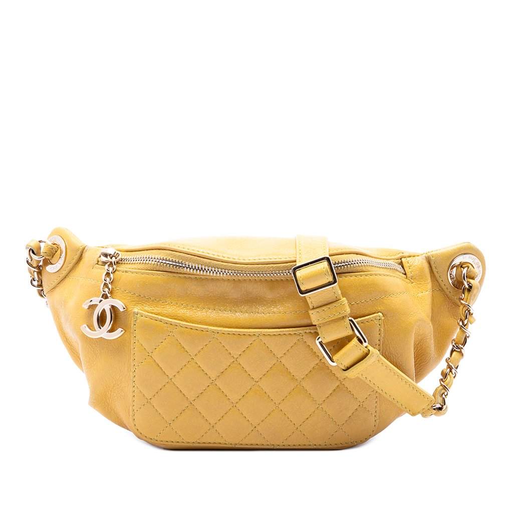 Chanel Quilted Lambskin Classic Bi Waist Bag Yellow Leather Very good condition - Front View