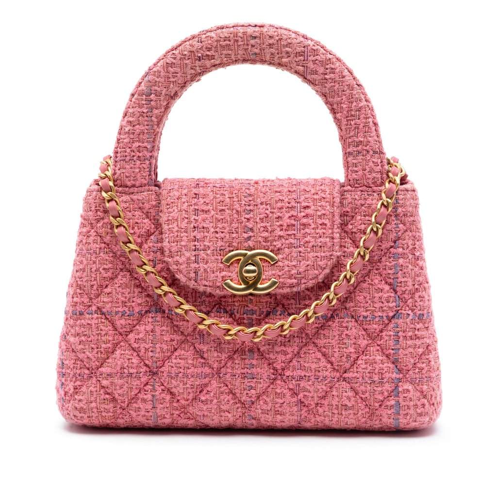 Chanel Nano Quilted Tweed Kelly Shopper Bag Pink Very good condition - Front View