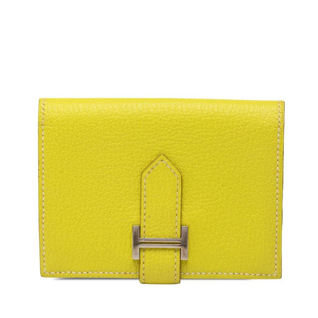Hermès Epsom Bearn Card Case Yellow Leather Very good - Front View