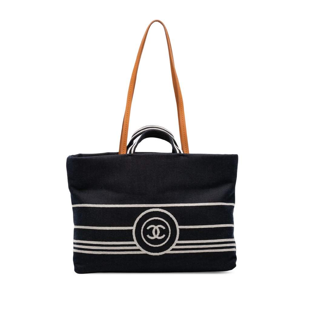 Chanel CC Large Denim Shopping Tote Blue Very good - Front View
