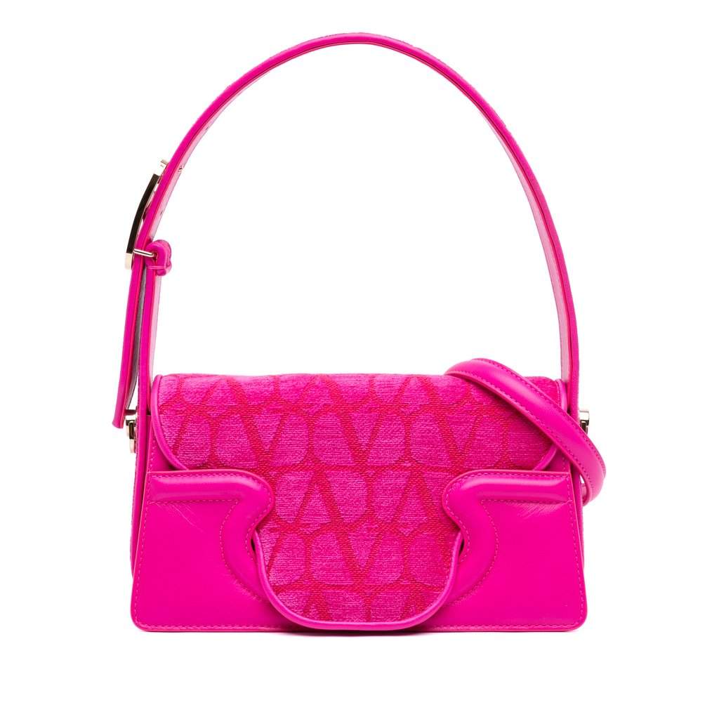 Valentino La Petit Leather Trimmed Toile Deuxieme Iconographe Satchel Pink Very good condition - Front View