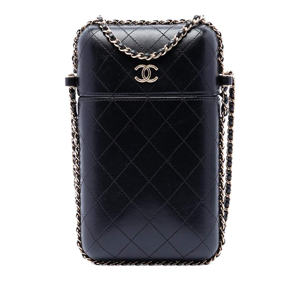 Chanel CC Quilted Lambskin Chain Around Phone Holder Black Leather Very good condition - Front View