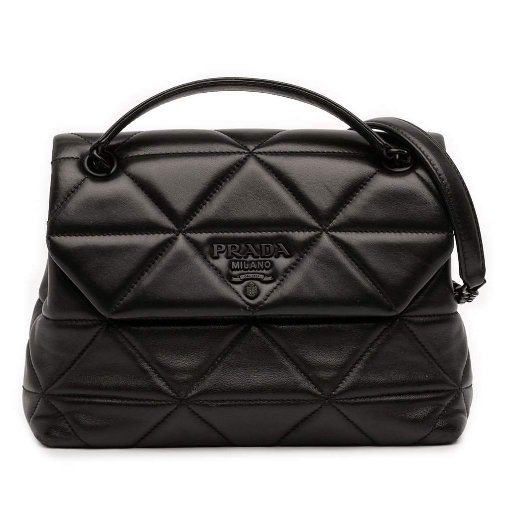 Prada Small Nappa Triangle Stitched Spectrum Flap Black Leather Very good condition - Front View