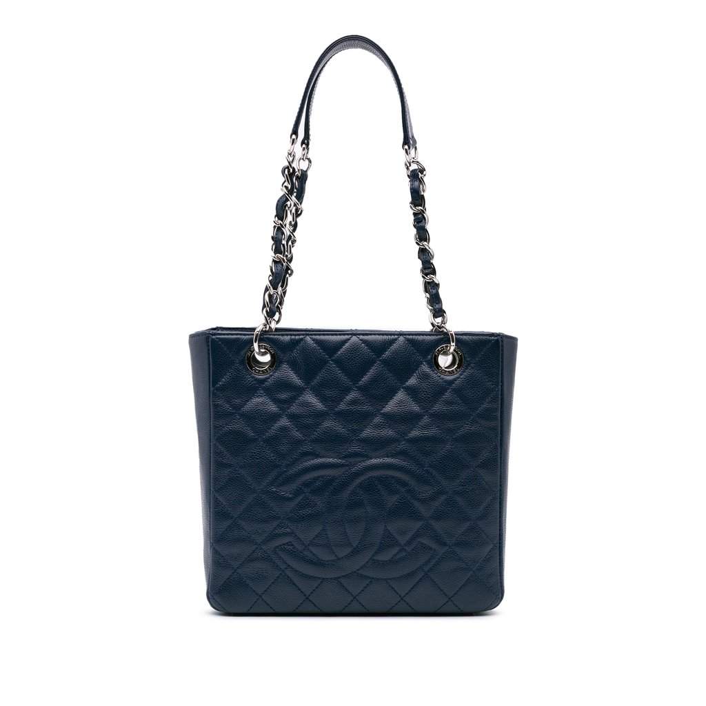 Chanel Caviar Petite Shopping Tote Blue Leather Very good condition - Front View