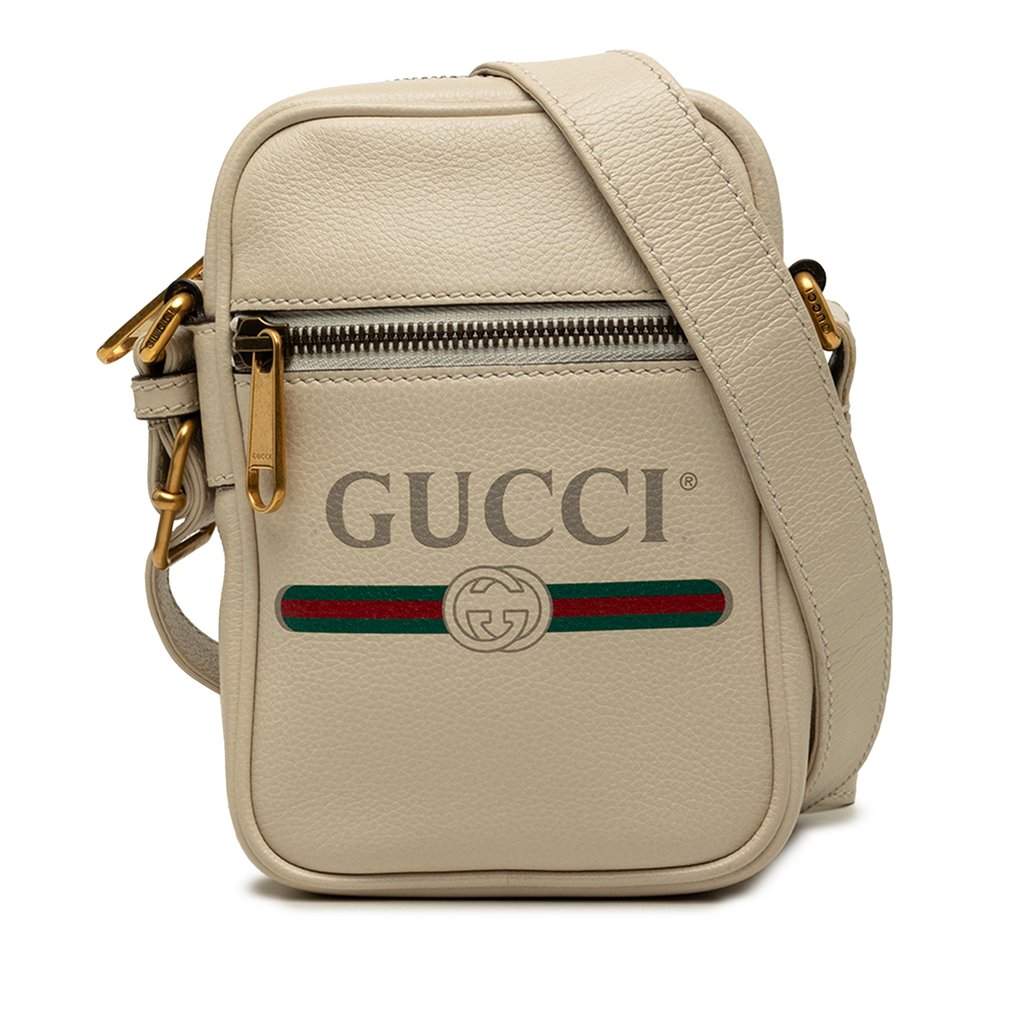 Gucci Mini Grained Calfskin Logo Crossbody White Leather Very good - Front View
