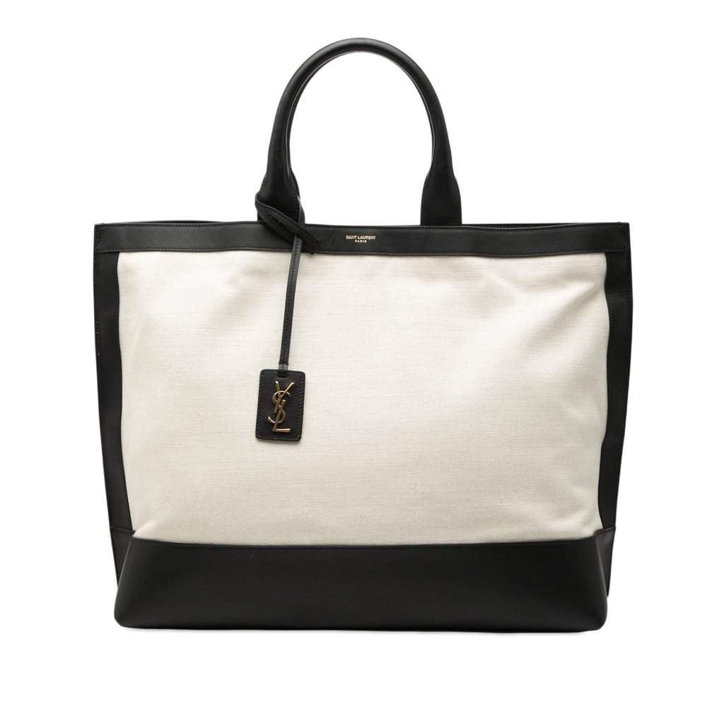 Saint Laurent Bicolor Canvas and Leather Cabas Tote White Very good condition - Front View