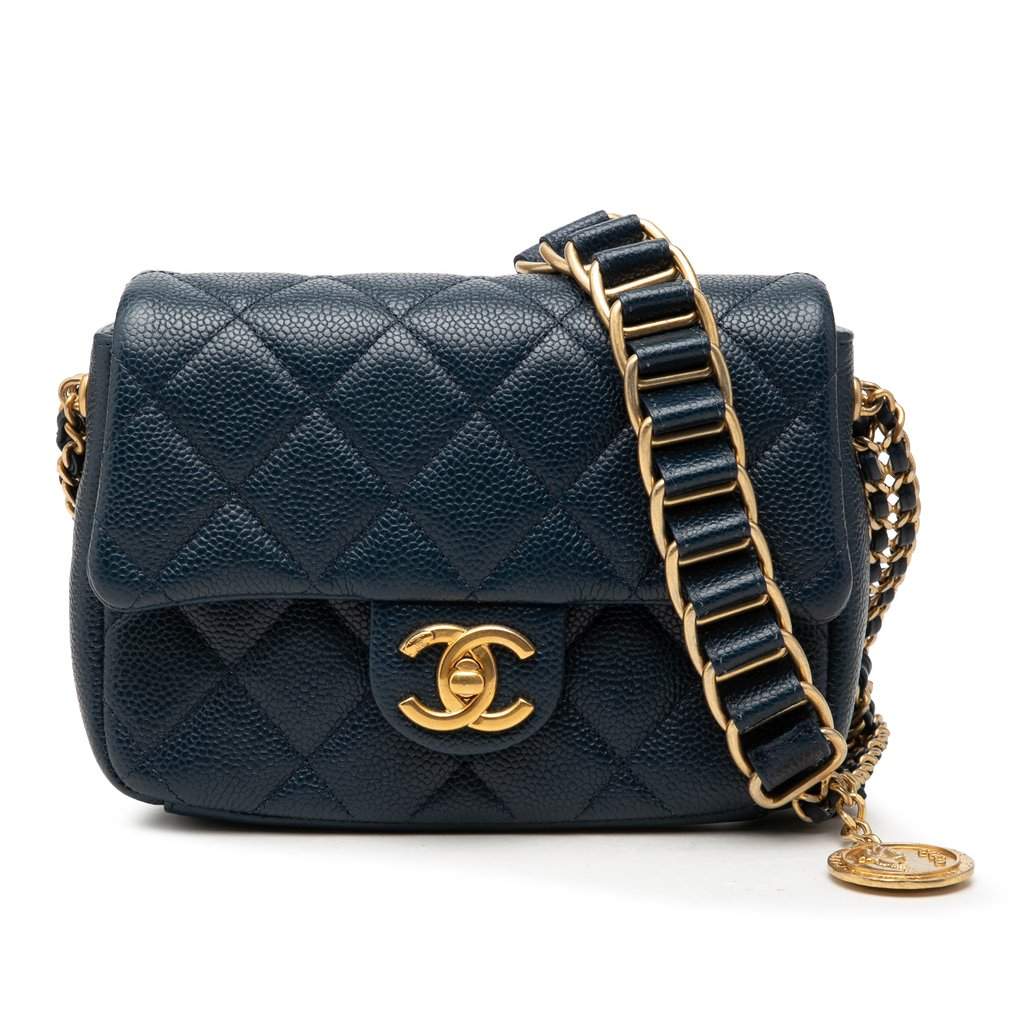 Chanel Mini Quilted Caviar Chain Soul Flap Blue Leather Very good condition - Front View