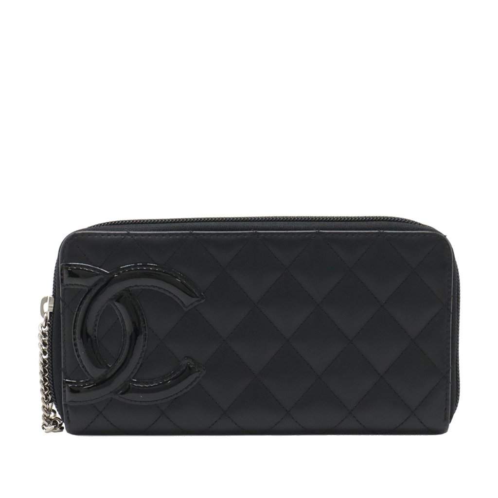 Chanel Quilted Lambskin Cambon Ligne Zippy Wallet Black Leather Very good - Front View