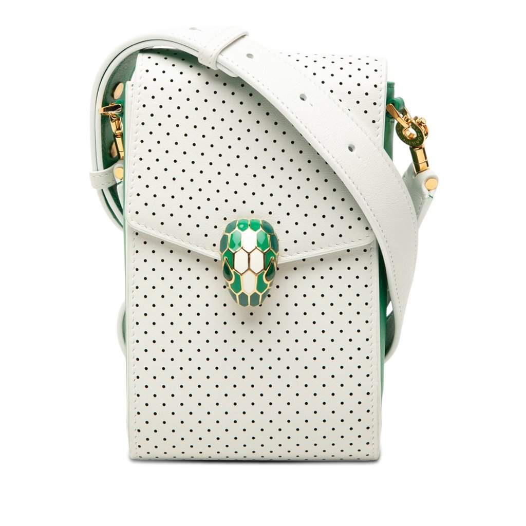 Bvlgari Casablanca Apres Tennis Perforated Calfskin Serpenti Crossbody White Leather Very good condition - Front View