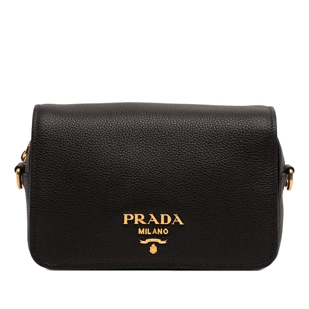 Prada Vitello Phenix Flap Crossbody Black Leather Good condition - Front View