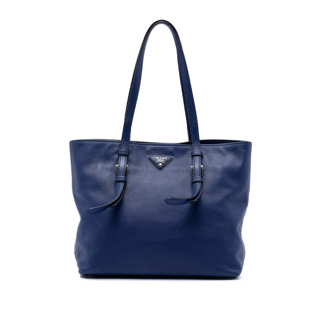 Prada Saffiano Soft Shopping Tote Blue Leather Very good condition - Front View