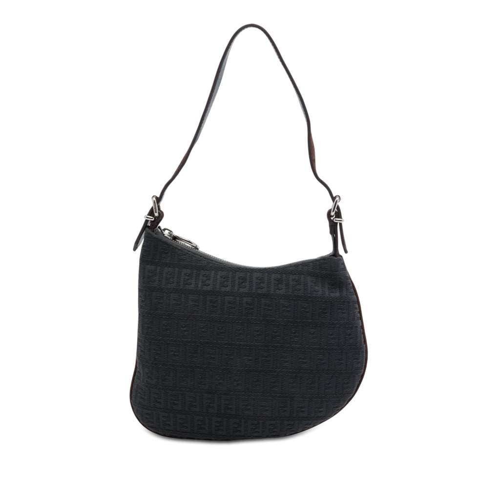 Fendi Zucchino Canvas Oyster Shoulder Bag Black Very good - Front View