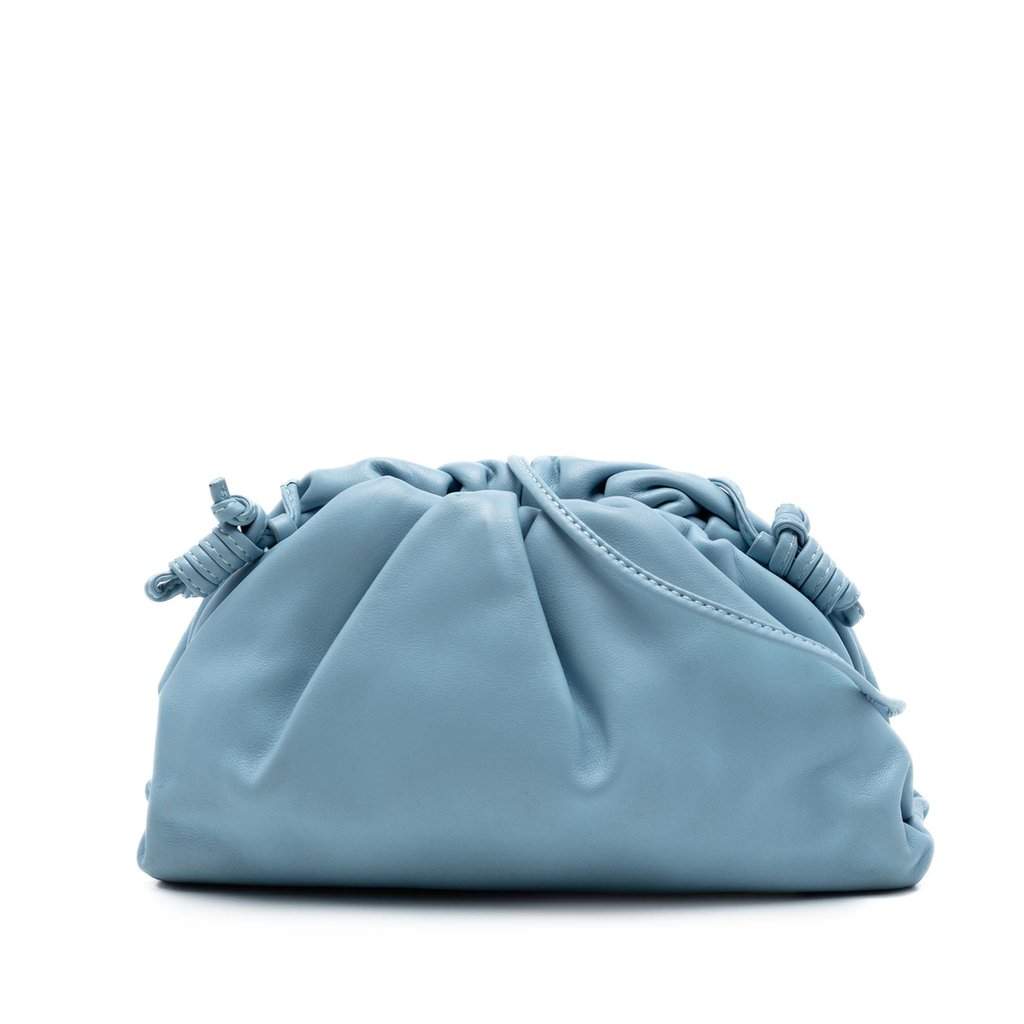 Bottega Veneta Lambskin The Mini Pouch Crossbody Blue Leather Very good condition - Front View