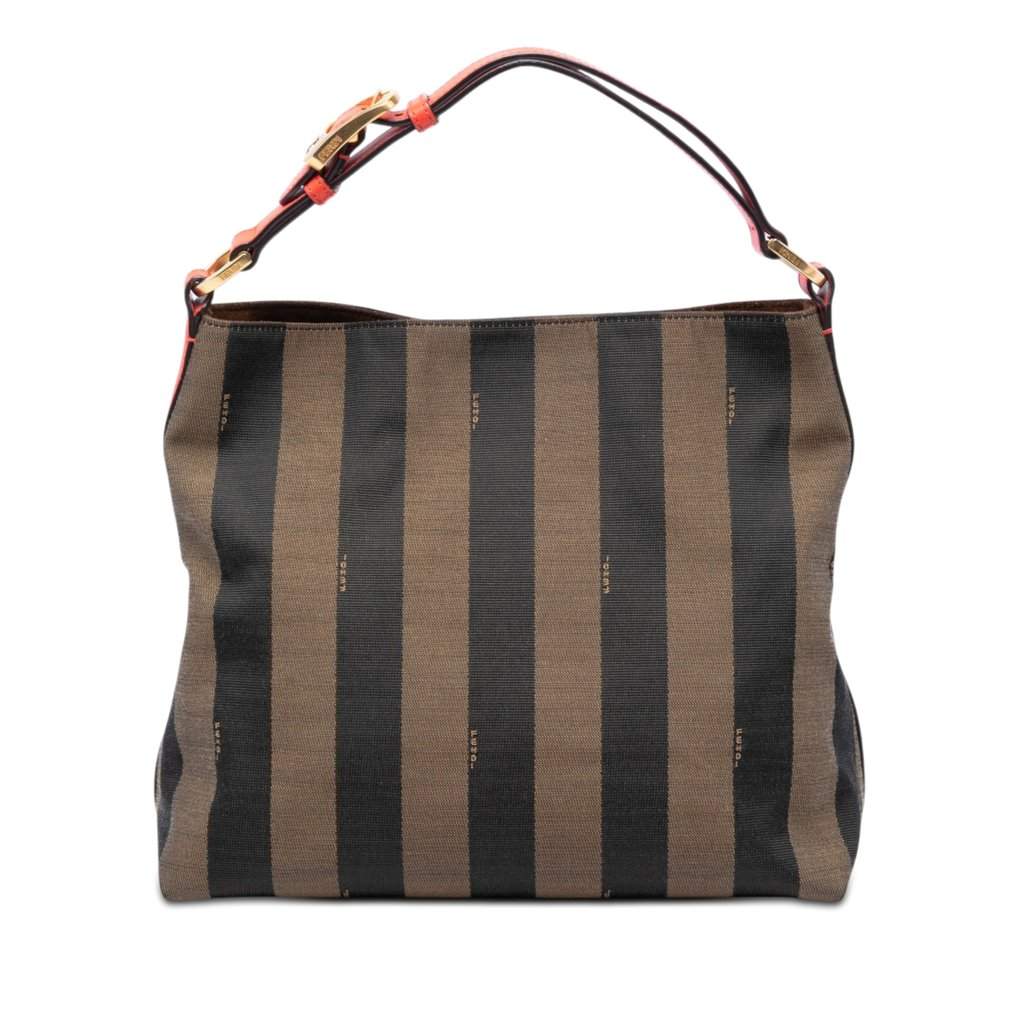Fendi Pequin Canvas Shoulder Bag Brown Very good condition - Front View