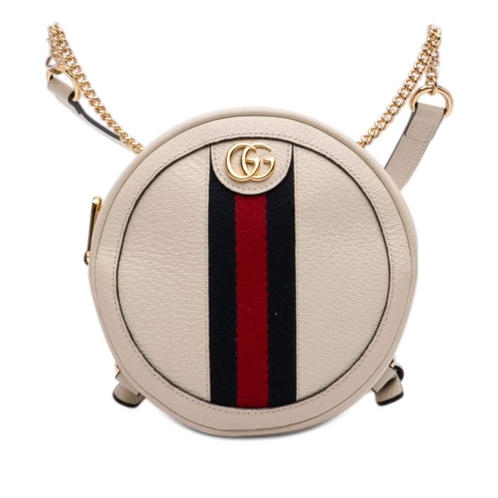 Gucci Mini Leather Round Ophidia Backpack White Leather Very good - Front View