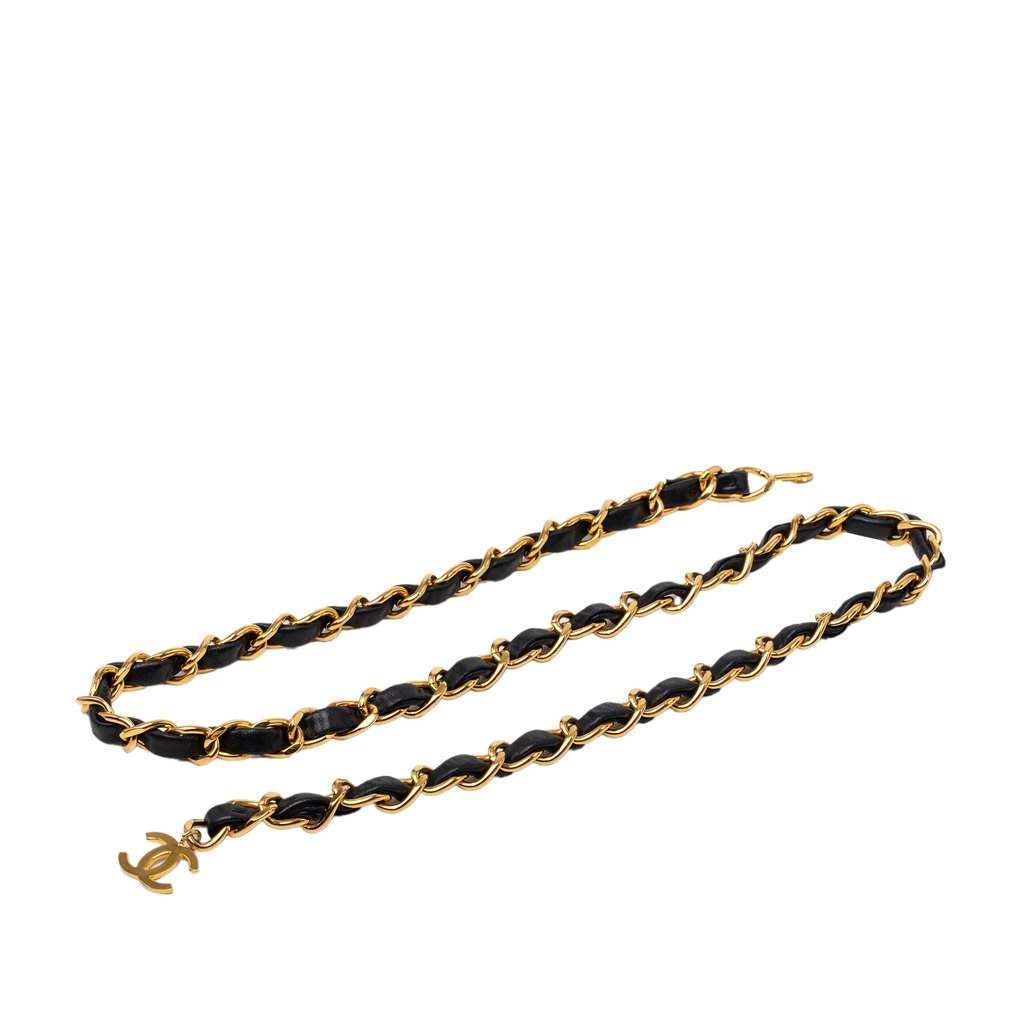 Chanel CC Gold Plated Leather Woven Chain Link Belt Gold Metal Very good - Front View