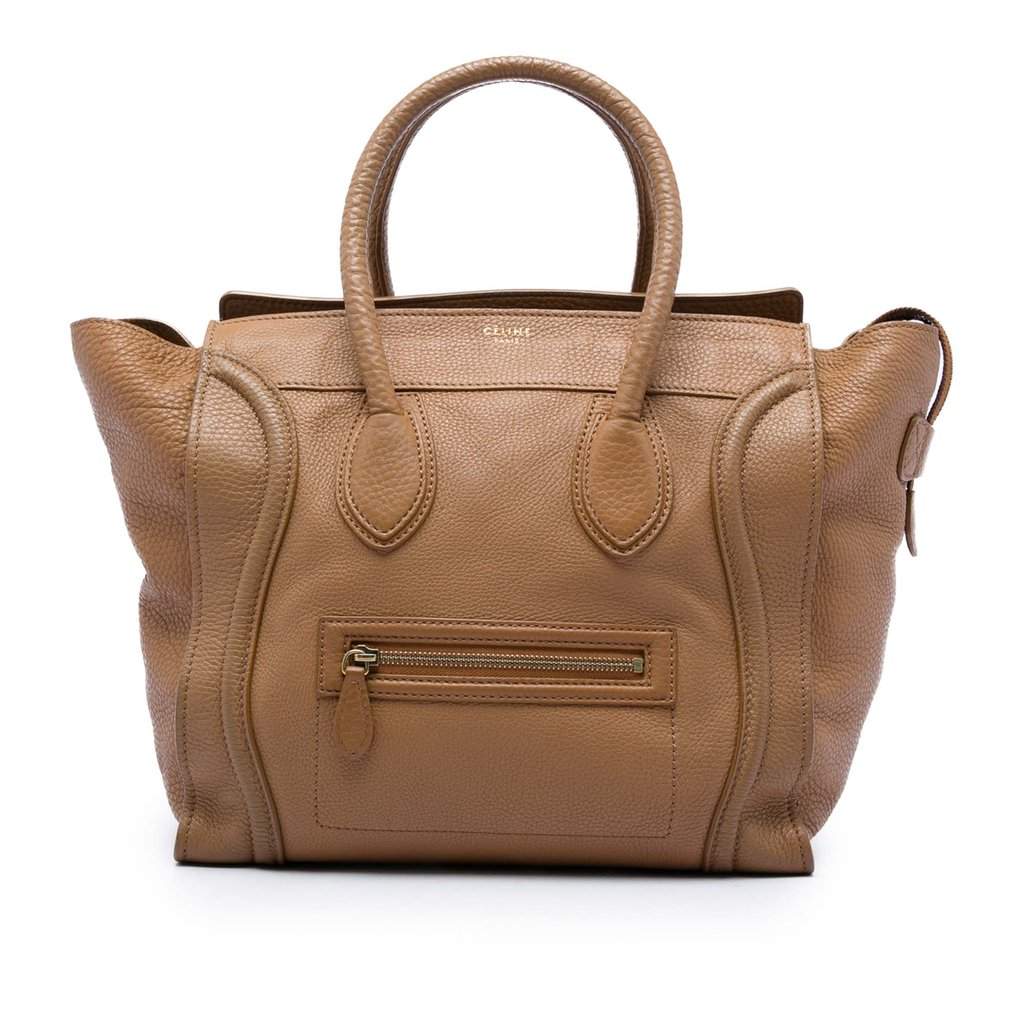 Celine Mini Grained Calfskin Luggage Tote Brown Leather Good - Front View
