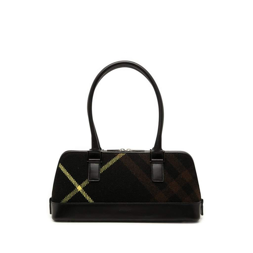 Burberry Supernova Check Wool Shoulder Bag Black Large