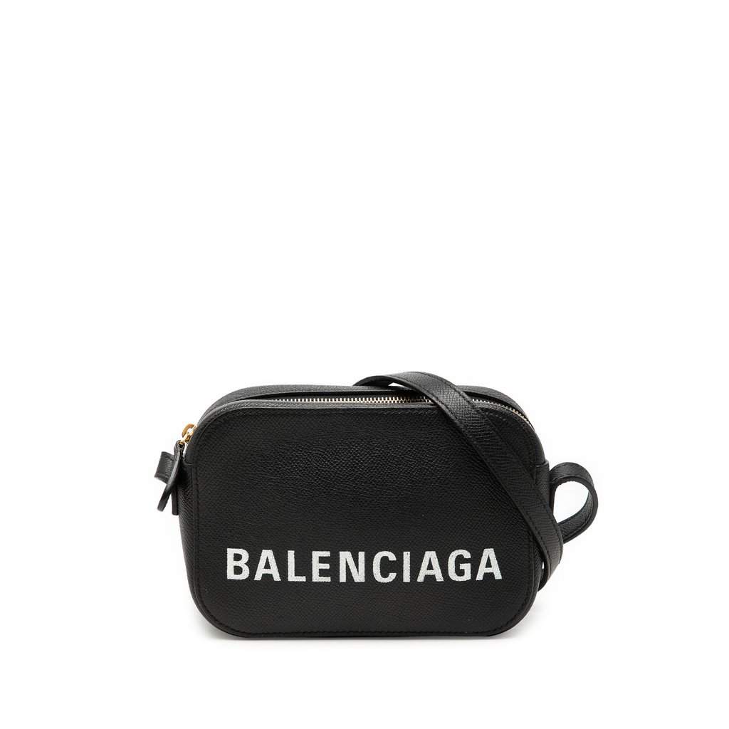 Balenciaga Grained Calfskin Logo Ville Camera Bag XS Black Leather Very good condition - Front View