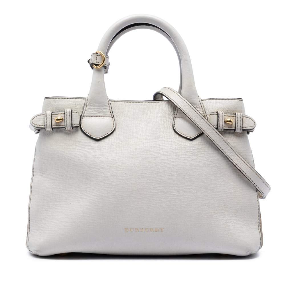 Burberry Small Leather and House Check Banner Satchel White Leather Very good condition - Front View