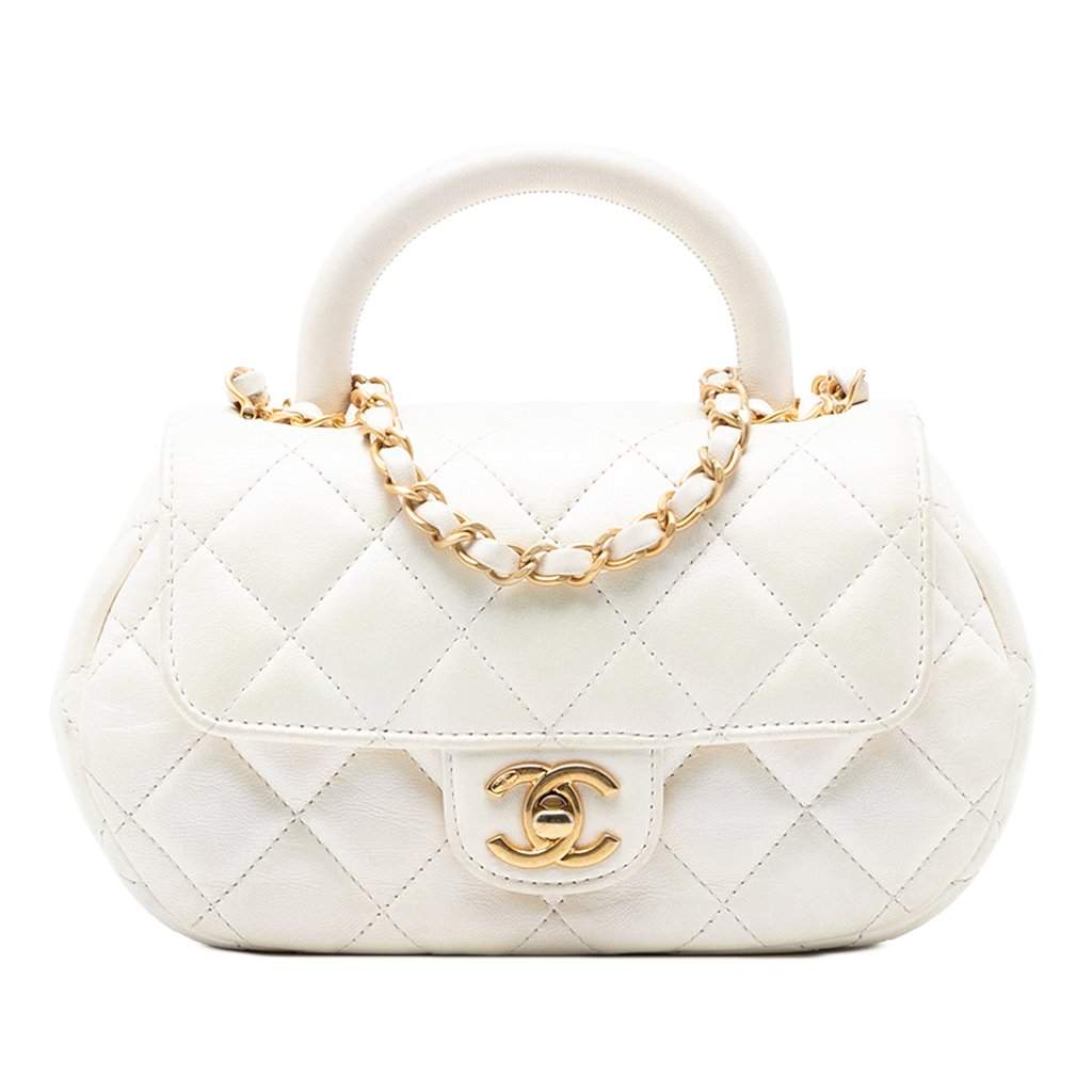 Chanel CC Quilted Lambskin Top Handle Bag White Leather Never worn, with tag - Front View