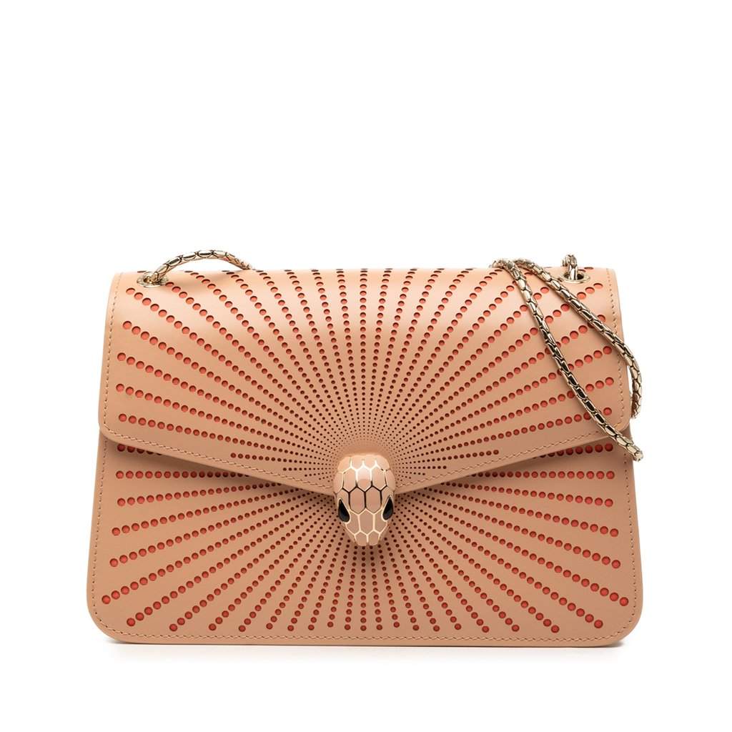 Bvlgari Medium Laser Cut Calfskin Diamond Blast Sunshine Serpenti Forever Shoulder Bag Beige Leather Very good condition - Front View