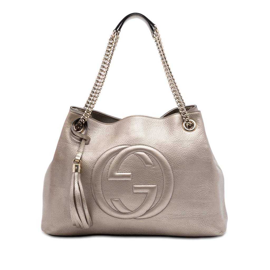 Gucci Medium Metallic Calfskin Soho Chain Tote Gold Leather Very good - Front View