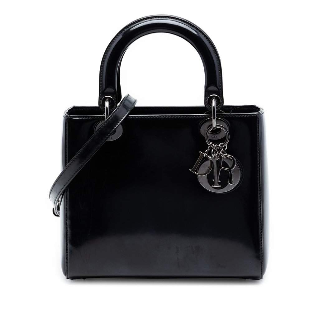 Dior Medium Patent Lady Dior Black Leather Very good condition - Front View