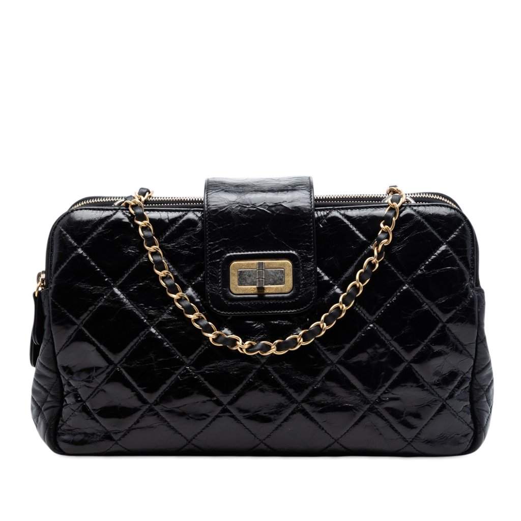 Chanel Quilted Glazed Calfskin Reissue Mademoiselle Accordion Tote Black Leather Very good condition - Front View
