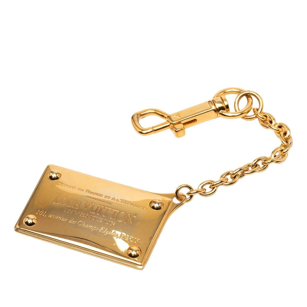 Louis Vuitton Gold Plated Inventeur Key Chain and Bag Charm Gold Metal Very good - Front View