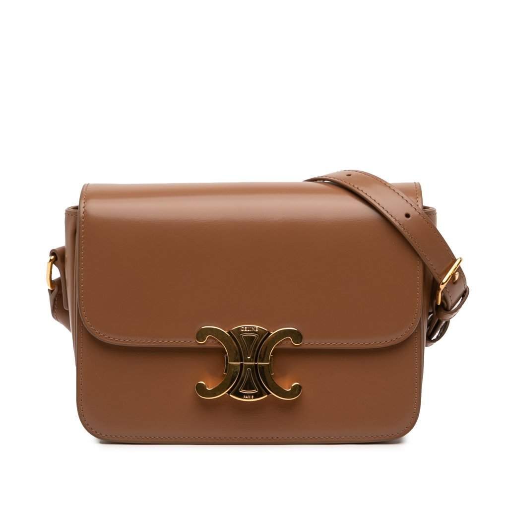 Celine Teen Shiny Calfskin Triomphe Crossbody Brown Leather Very good condition - Front View