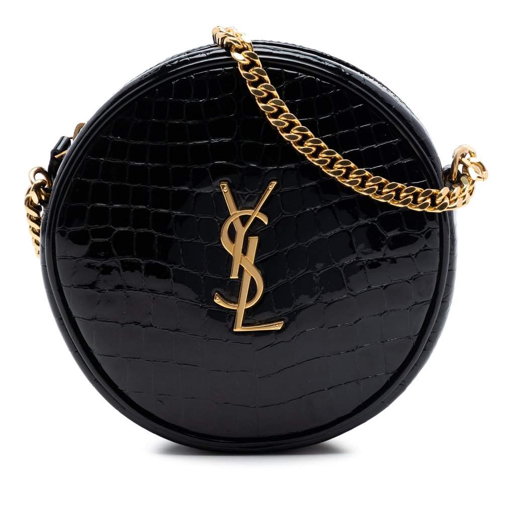 Saint Laurent Croc Embossed Patent Round Vinyle Camera Bag Black Leather Very good condition - Front View