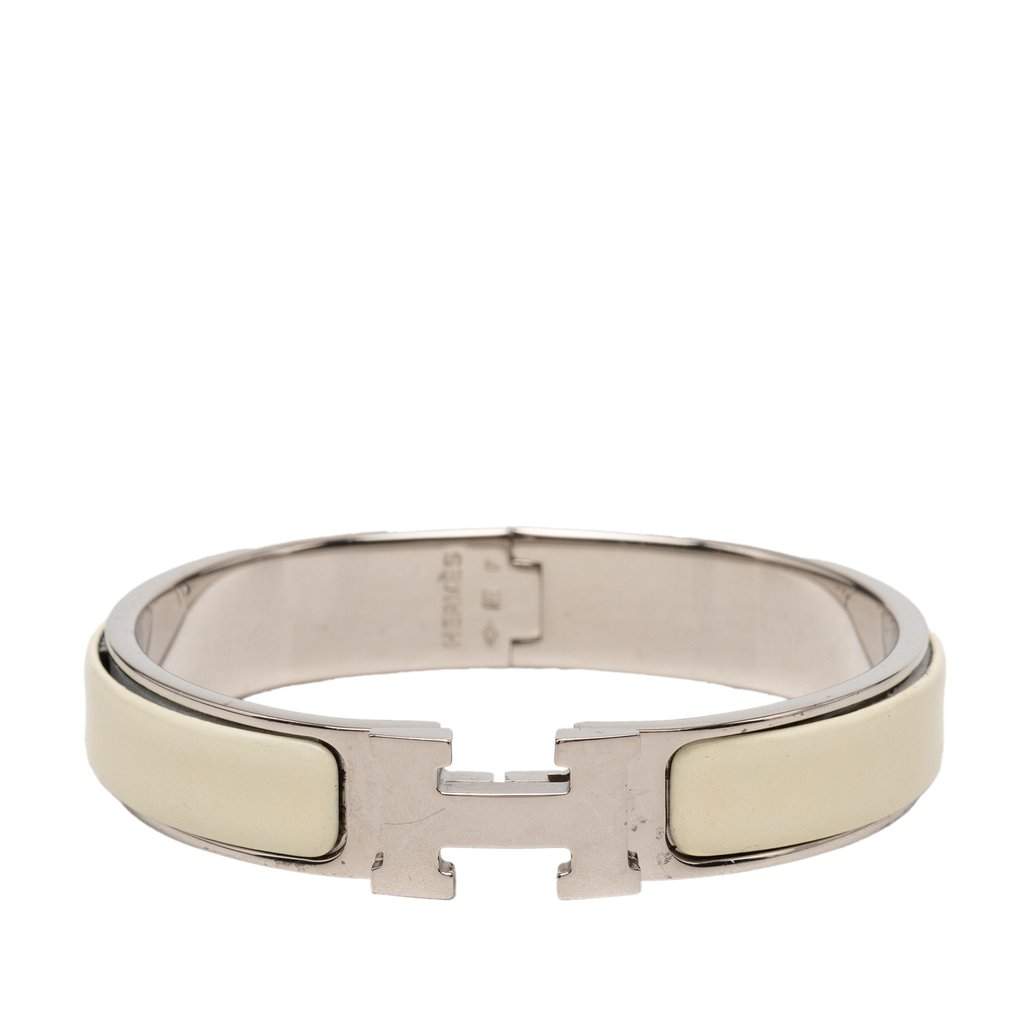 Hermès Narrow Enamel Clic H Bracelet PM White Very good - Front View