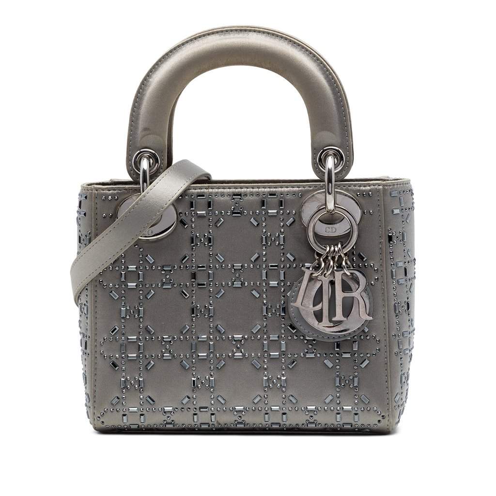 Dior Mini Satin Cannage Crystal Embellished Lady Dior MultiColor Very good condition - Front View