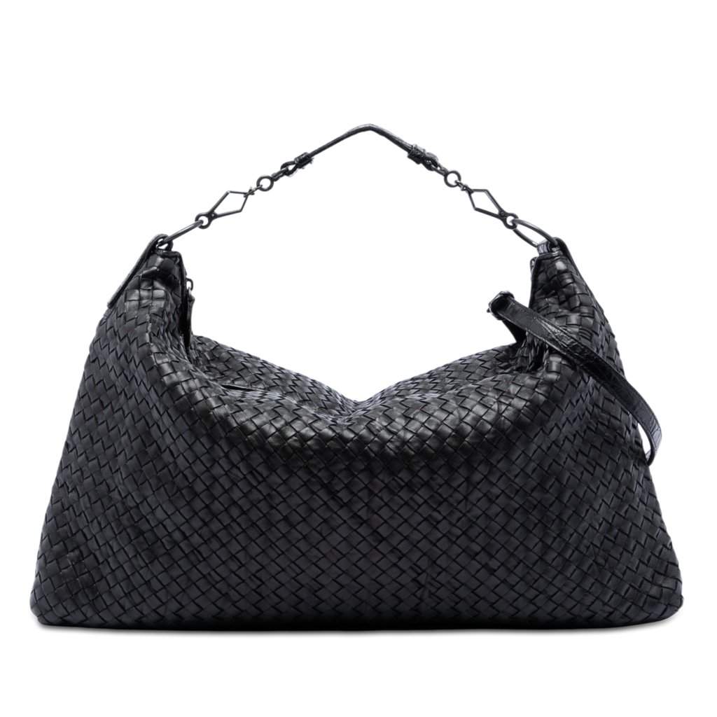 Bottega Veneta Nappa Intrecciato Satchel Black Leather Very good condition - Front View