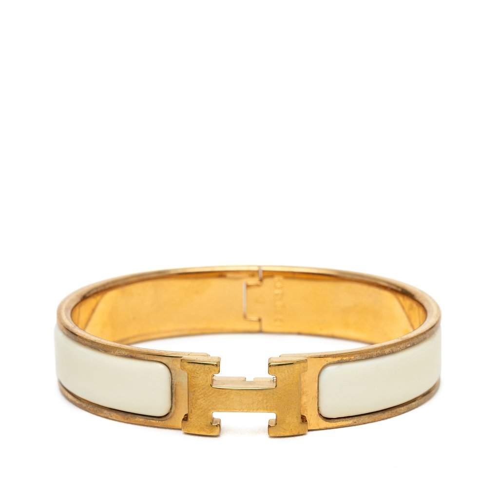 Hermès Narrow Enamel Clic H Bracelet PM White Very good - Front View
