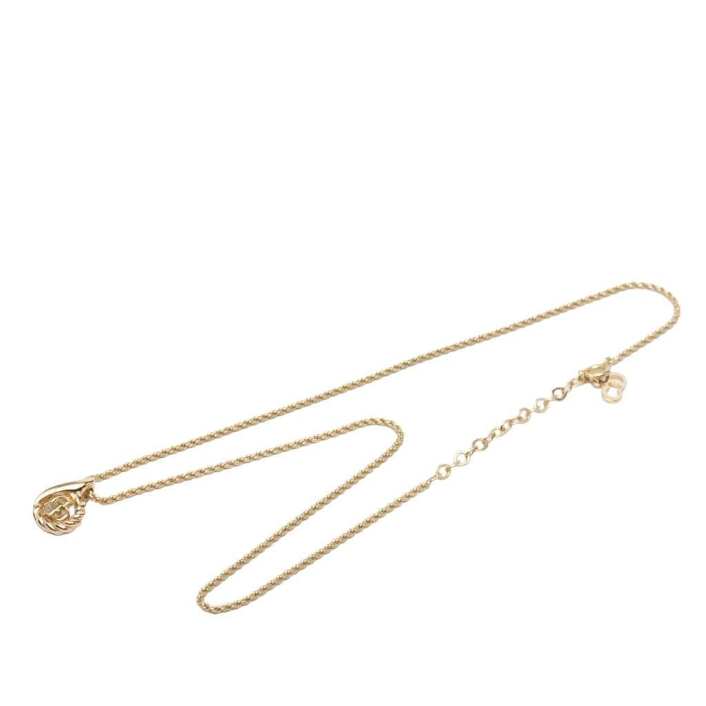 Dior Gold Plated CD Logo Water Drop Shape Pendant Necklace Gold Metal Very good - Front View