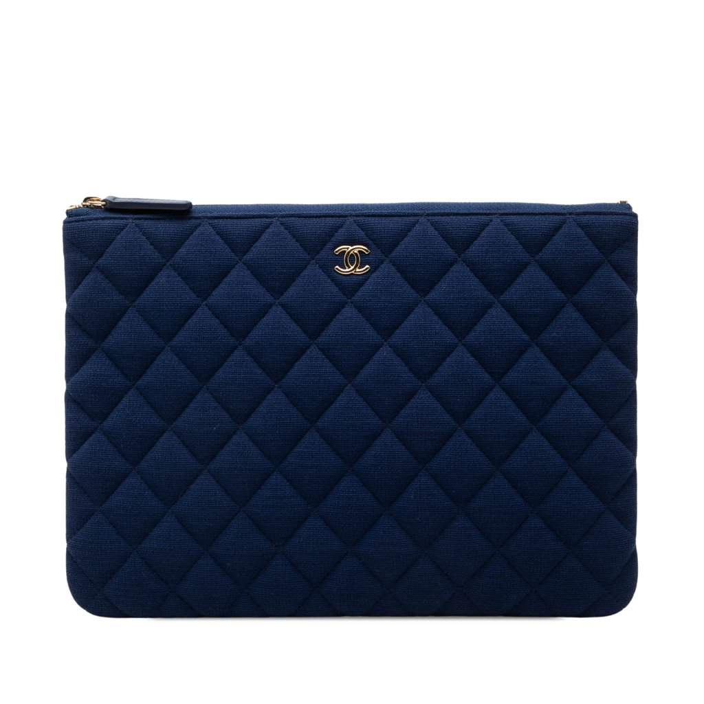 Chanel Medium Quilted Jersey O Case Clutch Blue Very good - Front View