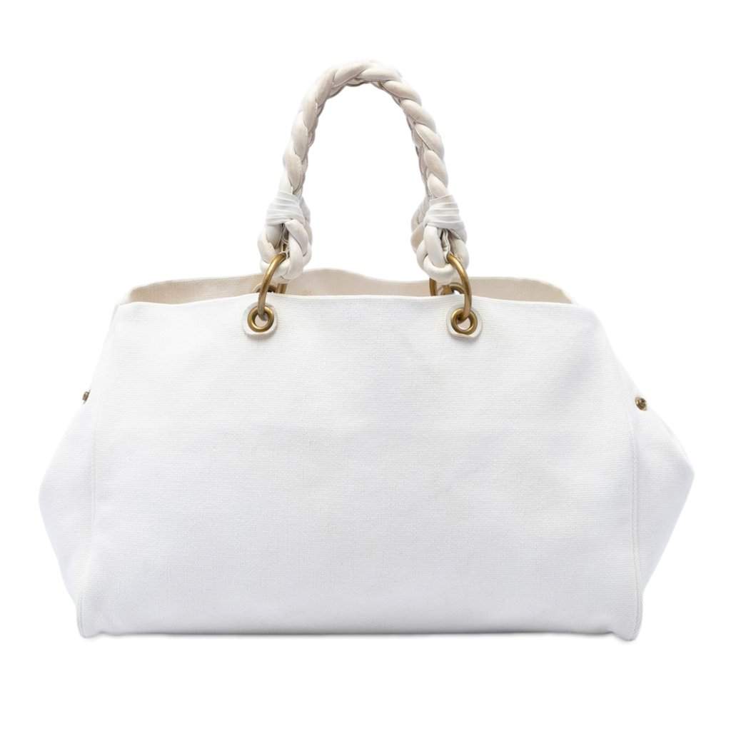Bottega Veneta Canvas Braided Tote White Very good - Front View