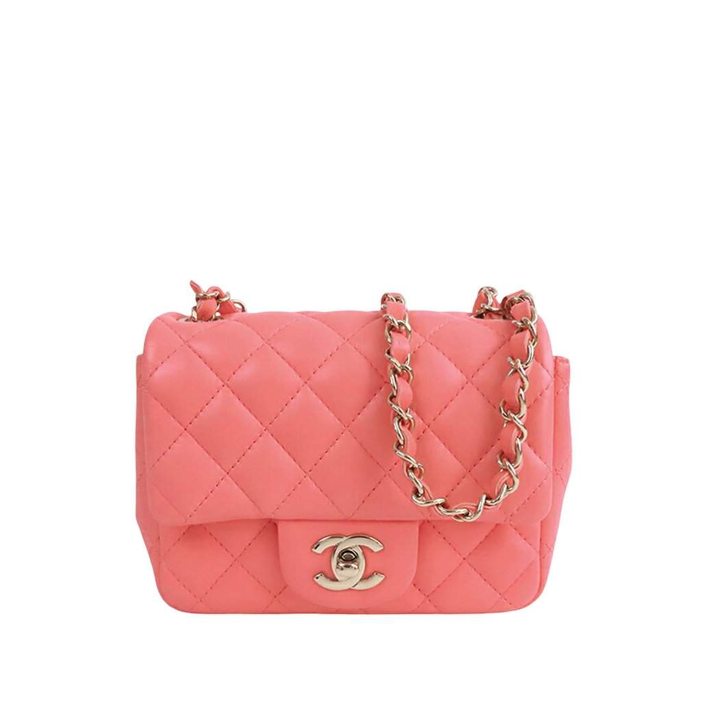 Chanel Mini Square Classic Lambskin Single Flap Pink Leather Very good condition - Front View
