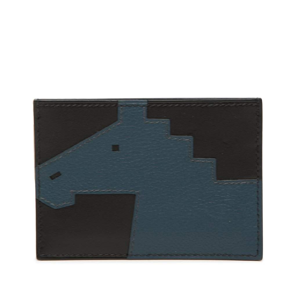 Hermès Evercolor and Tadelakt Cheval Picto Card Holder Black Leather Very good condition - Front View